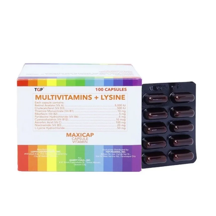 Maxicap TGP 1 BOX Multi-Vitamins + Lysine (100 capsules) Supplement Vit And Mineral Deficiency
